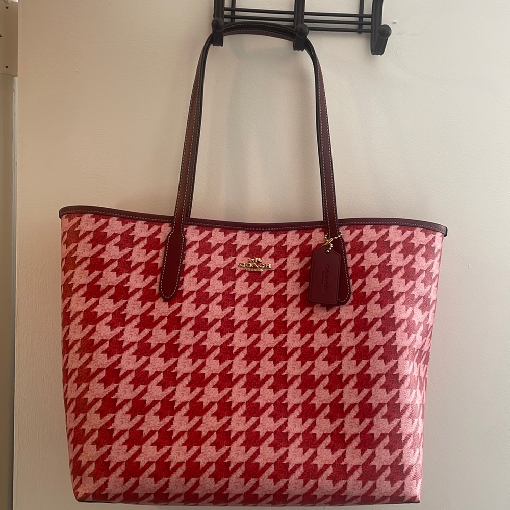 Coach City tote houndstooth print